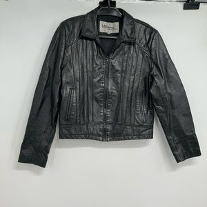 Vintage 1970’s Wilsons Ribbed Leather Jacket Women’s 40 US 10 Dark Black